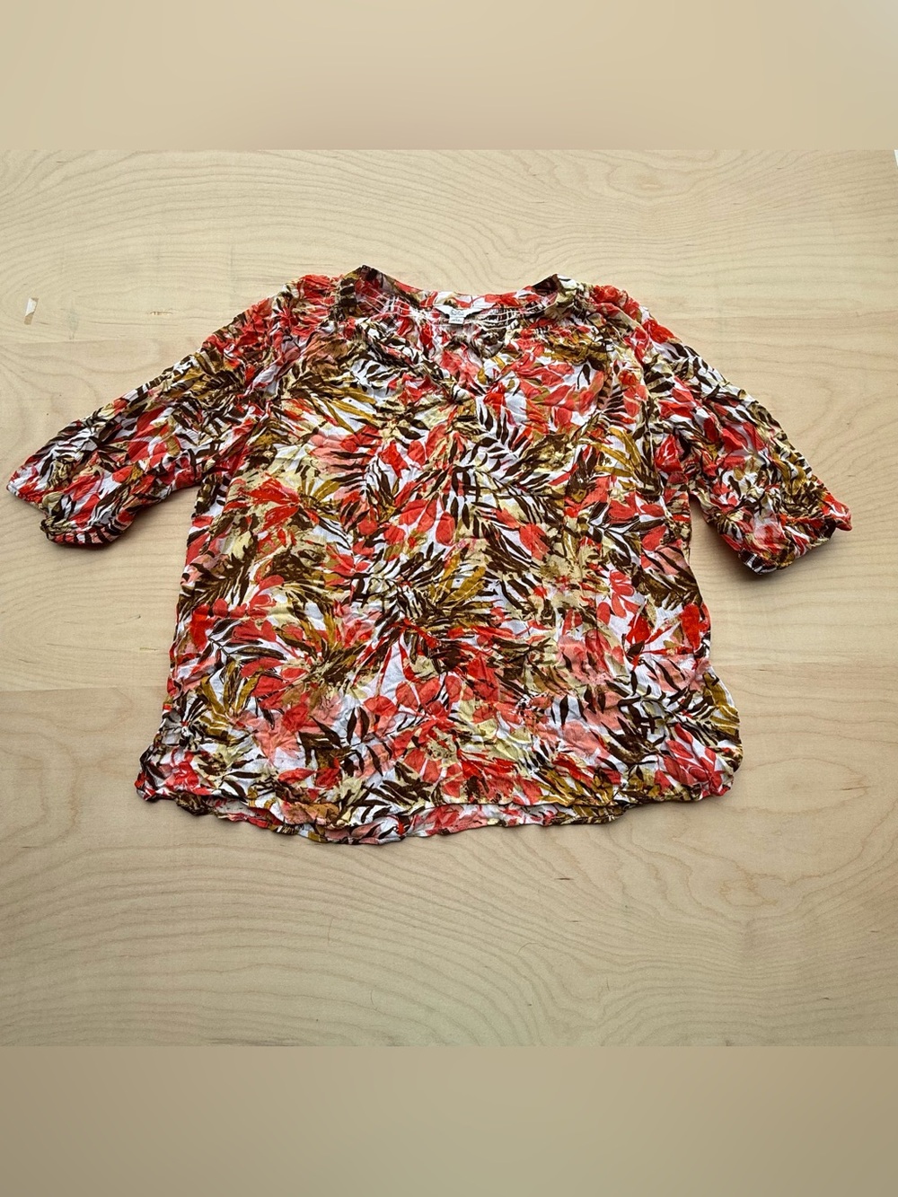 Croft & Barrow Coral Brown White Tropical Leaf Patterned Blouse Women's size 1X